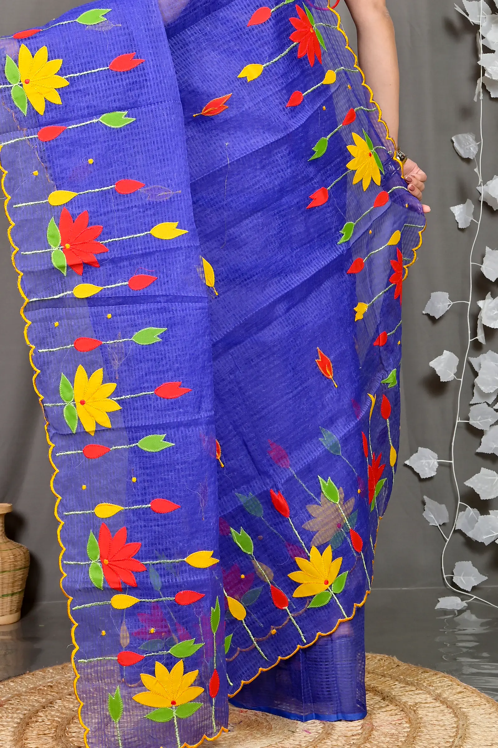 Naby Blue Kota Cotton Parva Applique Saree (565)